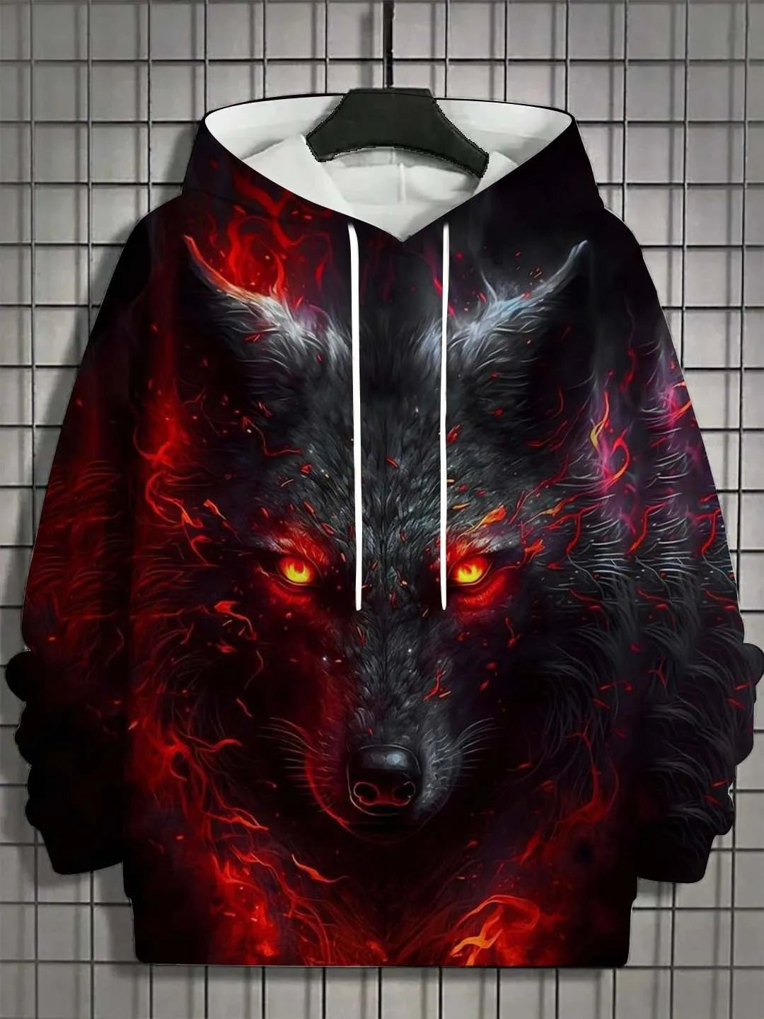 Camisola desportiva com capuz para homem, moda outono 2025, macia e confortável, com estampado de lobo, para exterior e estilo urbano