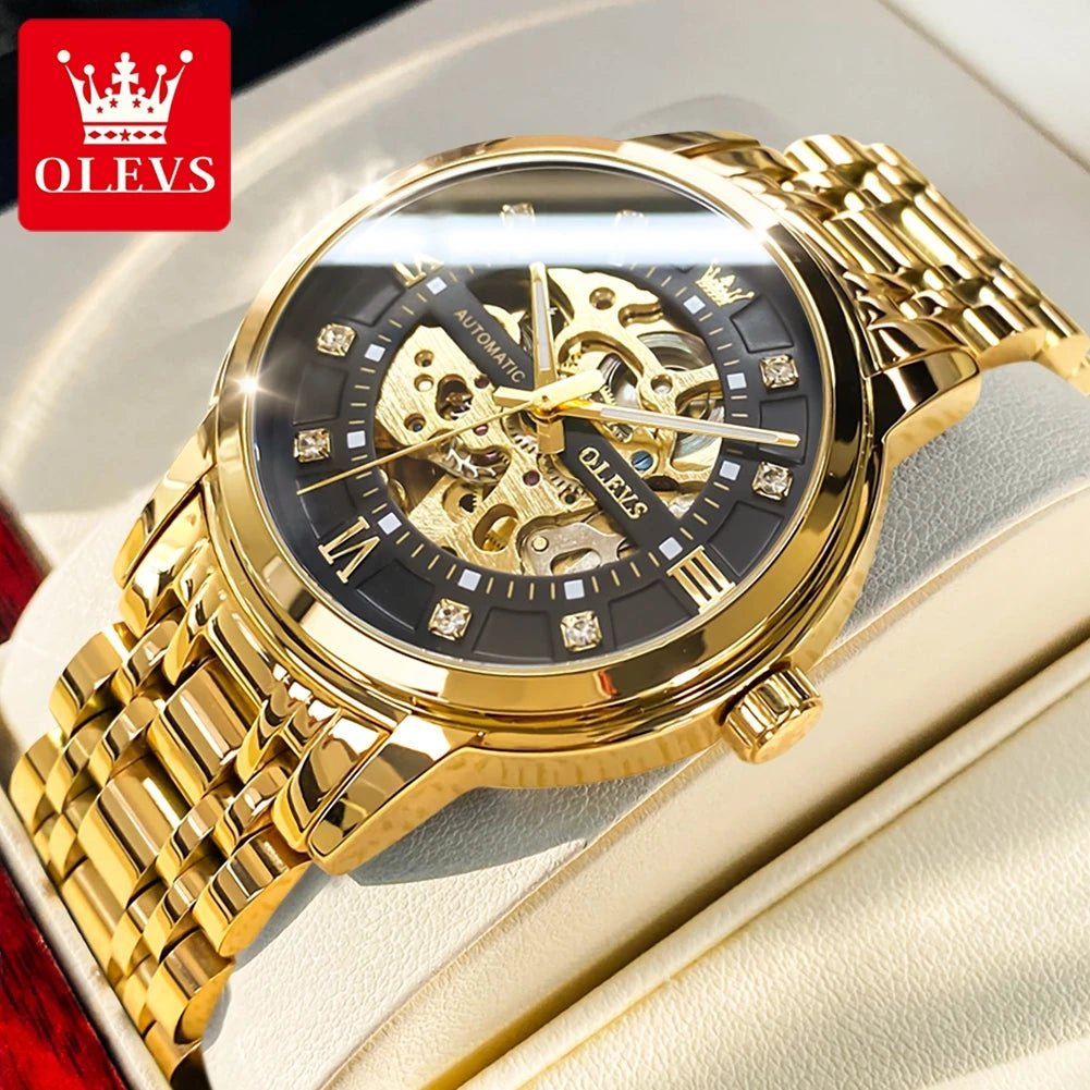 OLEVS 9901 Mens WatchLuxury Hollowing Mechanical Wristwatch Waterproof Luminous Stainless Steel Fashion Automatic Watch For Man