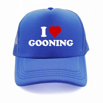 Casquettes de baseball humoristiques « I Love Gooning » – Casquette d'été tendance pour homme en maille, casquette de camionneur humoristique, casquettes unisexes d'extérieur en maille MZ-080
