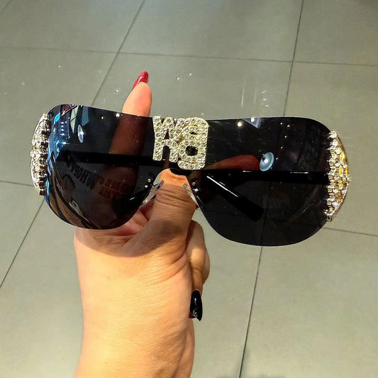 Luxury y2k Rimless Women's Sunglasses with Rhinestone Letters Brand Designer Sun Glasses for Outdoor UV400 Lunettes de soleil