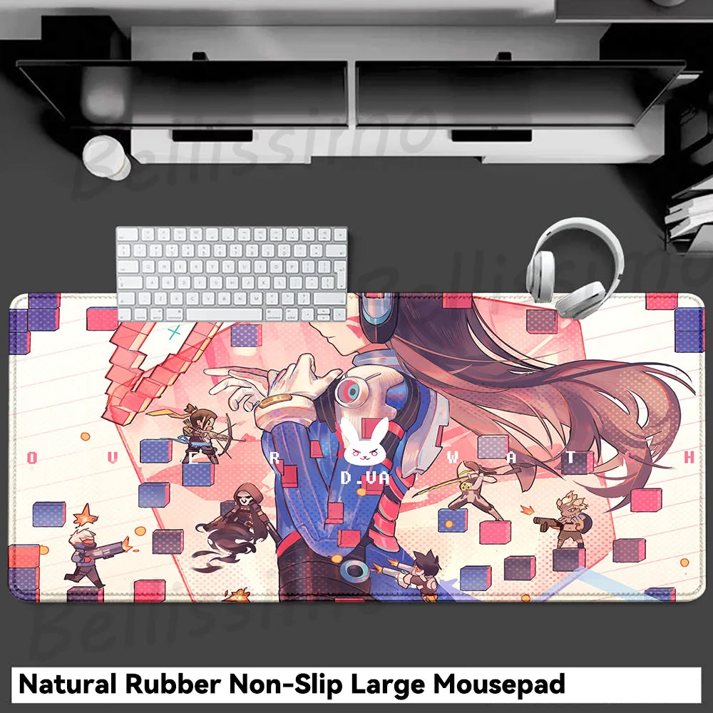 Acessórios Gaming O-Overwatch D-D.va Tapete de Rato Grande para Teclado e Rato, Deskmat XXL Estendido para PC, Tapete Gamer