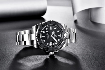 PAGANI DESIGN Automatic Watch Rose Gold Diver Watch 100M Waterproof Luxury Sport Wristwatch Black Rubber Strap Relogio Masculino