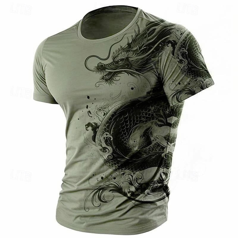 3D Print Dragon Pattern T-shirt Men Vintage Street Short Sleeve O Neck T Shirts Harajuku Trend Man Spring Fashion Trend New Tee