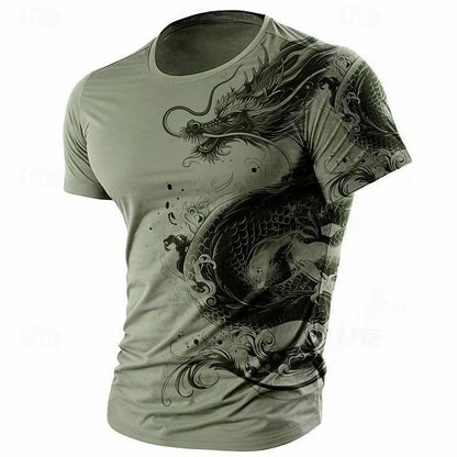3D Print Dragon Pattern T-shirt Men Vintage Street Short Sleeve O Neck T Shirts Harajuku Trend Man Spring Fashion Trend New Tee