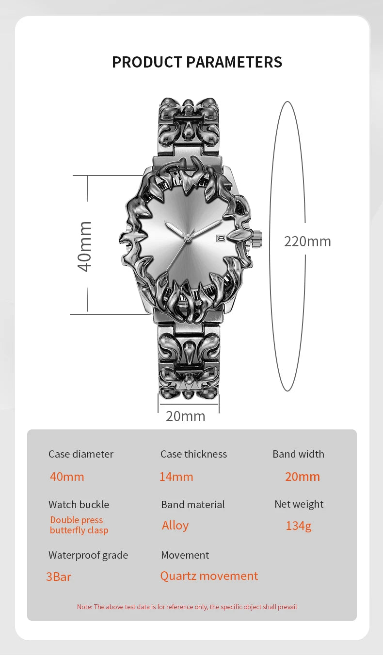 Sports Men Watch Fashion Man Stainless Steel Quartz Movement Red Clock Top Brand Halloween Creative Military Watch for Men reloj