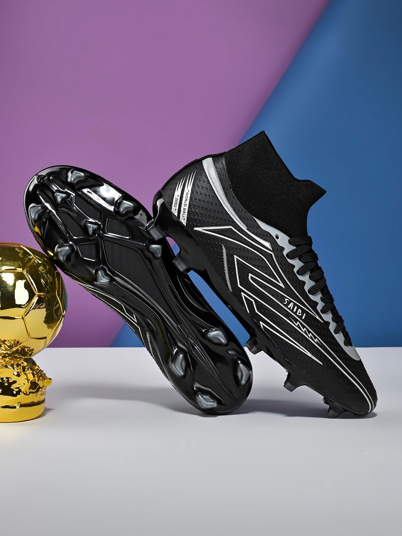 AG/FG Long Studs Soccer Shoes，PU Fabric Mixed Upper，TPU Sole Wear Resistant Anti Slip，Men Women Kids Youth Outdoor Sports