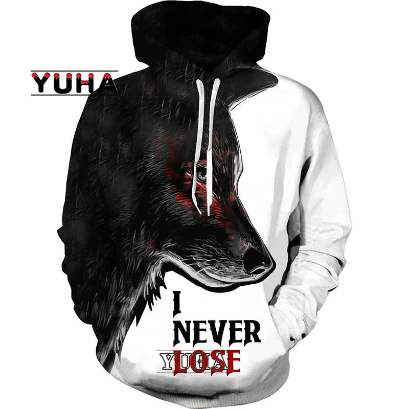 Sweatshirt com Capuz Unissexo Wolf com Impressão 3D, Pullover Cool com Gráfico Animal, Streetwear Masculino