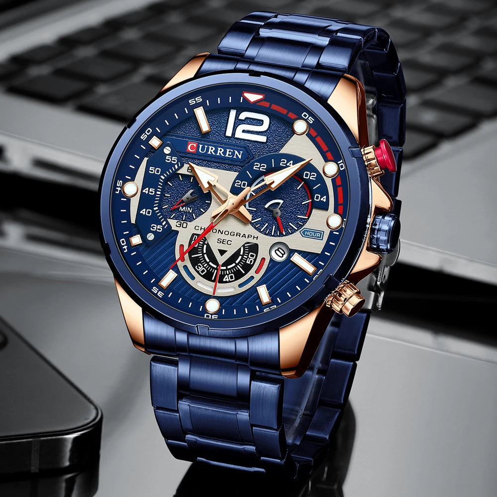 CURREN Casual Business Chronograph Waterproof Stainless Steel Watch Mens New Luxury Fashion Quartz Men wristwatch  часы мужские