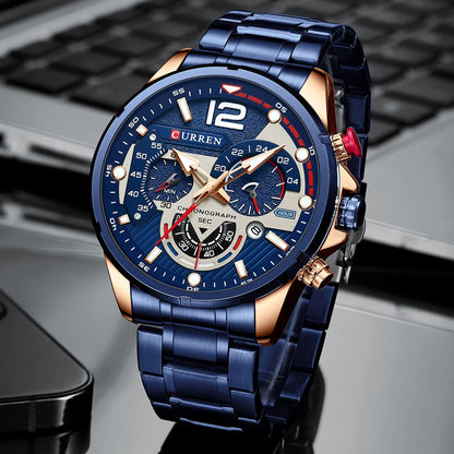 CURREN Casual Business Chronograph Waterproof Stainless Steel Watch Mens New Luxury Fashion Quartz Men wristwatch  часы мужские