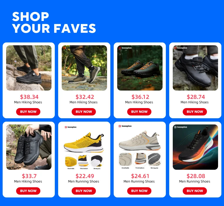 Baasploa Men Hiking Sneakers Brand High Quality Trekking Climbing Shoes Male Rotating Button Luxury Designer Outdoor Sneakers