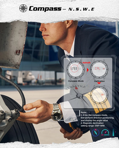 Relógio digital desportivo NORTH EDGE para homem, relógio de luxo empresarial para homem, impermeável 50M, altímetro, barómetro, bússola e mostrador luminoso