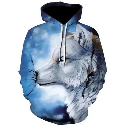 Sweatshirt com capuz masculina Lover Wolf, nova moda de outono 2023, padrão 3D, corte solto, estilo streetwear divertido de marca