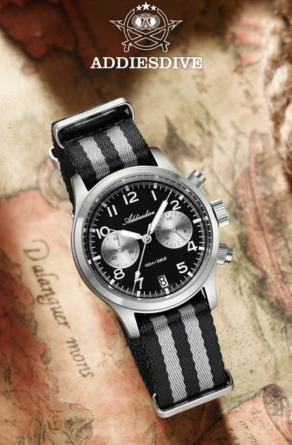ADDIESDIVE 2025 Novo Relógio Masculino Panda Eye Retro de Luxo VK64 Quartz, Cronógrafo Desportivo para Homem, 100M Impermeável, Luminoso