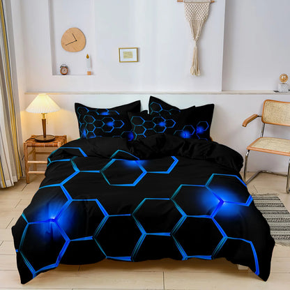 3pcs Geometric 3D Hexagonal Honeycomb Pattern Duvet Cover Set, Digital Print Colorful Polyester Bedding with Zipper Closure