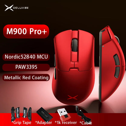 Rato Gaming Sem Fios Delux M900PRO Versão Ultraleve Ergonómico 1K/8K Polling Rate 50g PAW3395 para Destro com Mão Grande PC Gamer