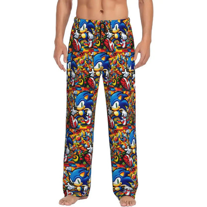 Custom Print Men's Soniced Pajama Pants Hedgehog Game Sleepwear Sleep Lounge Bottoms with Pockets