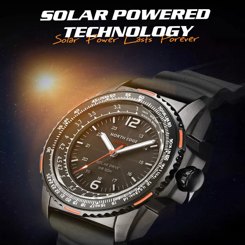 NORTH EDGE PHOTON Men Digital Military Watch Waterproof 50M Men's Sport Wristwatches Solar Power Luminous Enviormentally Clock