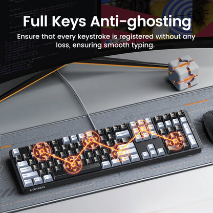 Teclado Mecânico UGREEN 108 Teclas PBT Teclado com Fio Switch Red Russo/Coreano/EN para Desktop Portátil Windows Mac OS Gaming