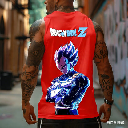 Dragon Ball Z Super Blue Vegeta American Retro Fitness Vest Y2K Harajuku Style Spring and Summer New Men's T-Shirt Daily Wear