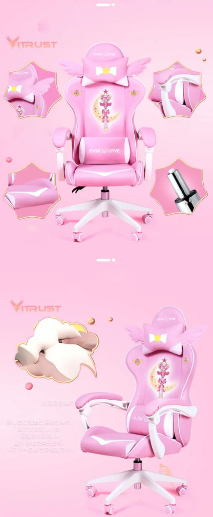 Pink Gaming Chairs for Girl Magic Comfortable Anchor Live Chair Gaming Chair Cute Pink Gaming Chair