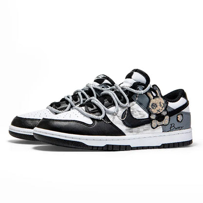 Custom Sneakers Nike Dunk Panda Deconstructed Graffiti Rabbit Patch Women's Skate Shoes