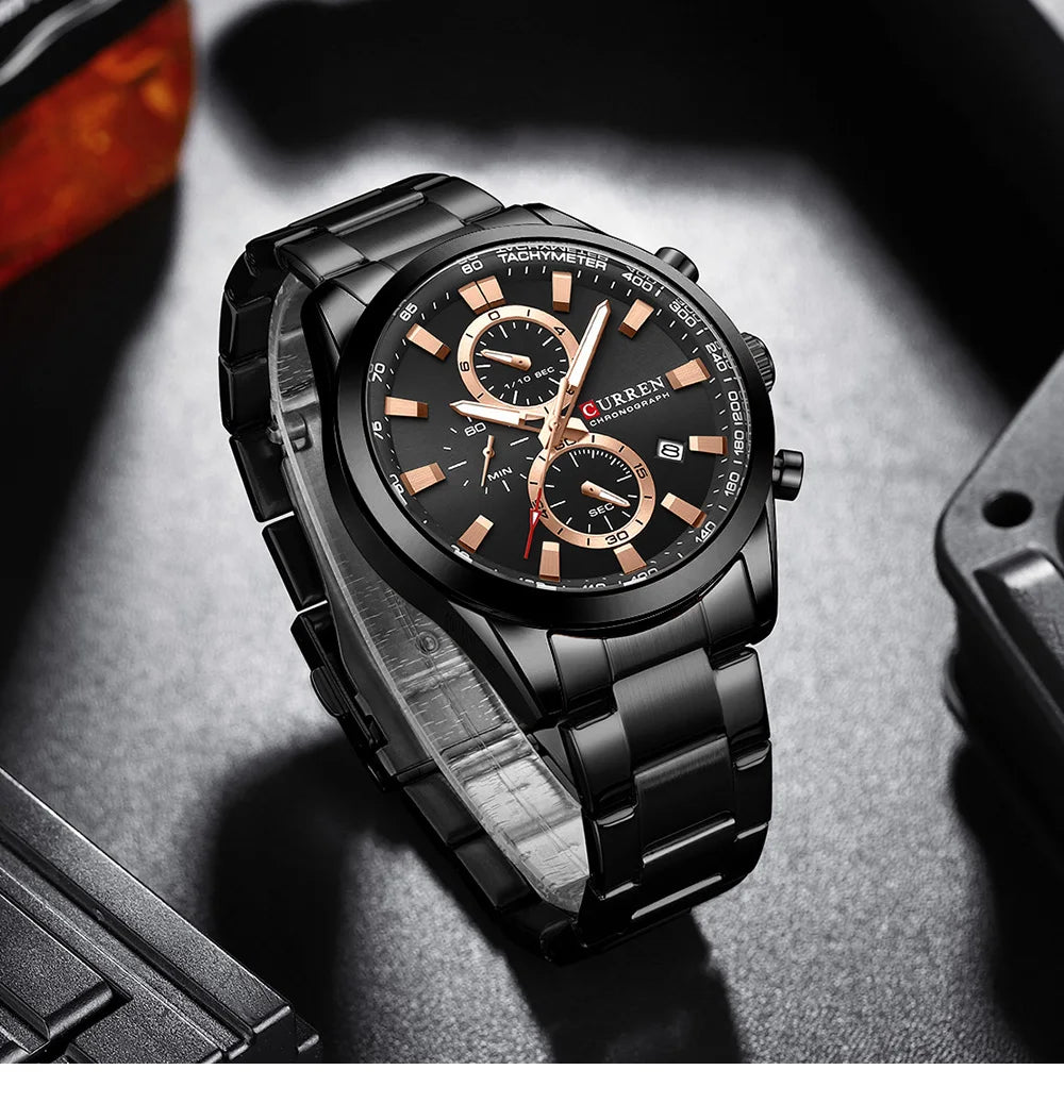 CURREN Quartz Chrono Sport Watch Brands for Men - Stainless Steel Bracelet and Multifunctional Dial