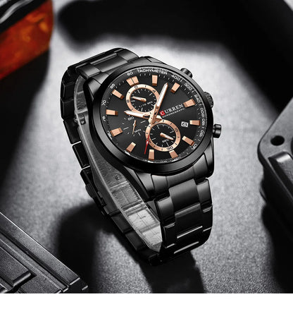 CURREN Quartz Chrono Sport Watch Brands for Men - Stainless Steel Bracelet and Multifunctional Dial