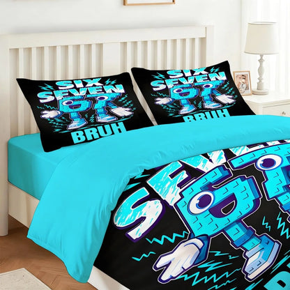 Set copripiumino Cartoon Print Six Seven 67 da 2/3 pezzi, copripiumino e federa per casa, ragazzi e adulti, regalo per ragazzi e ragazze