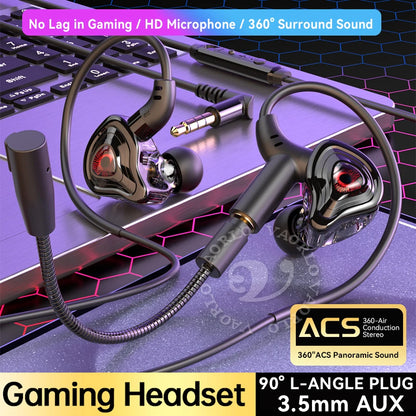 3.5mm/Type-C/USB E-sports Gaming Headset 360° Surround Sound, HiFi Stereo Wired Headphone in-ear dual Mic, PUBG Gaming Earphone