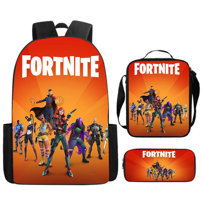 Conjunto Fortnite Cartoon de 3 peças, grande capacidade, adequado para rapazes e raparigas dos 5 aos 8 anos, inclui mochila, lancheira e estojo