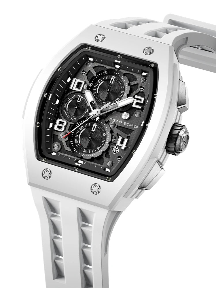 TSAR BOMBA New TB8204 Watch for Men Japan Quartz Chronograph 50M Waterproof Wristwatch Fashion Sport Clock Male Luxury Mens Gift