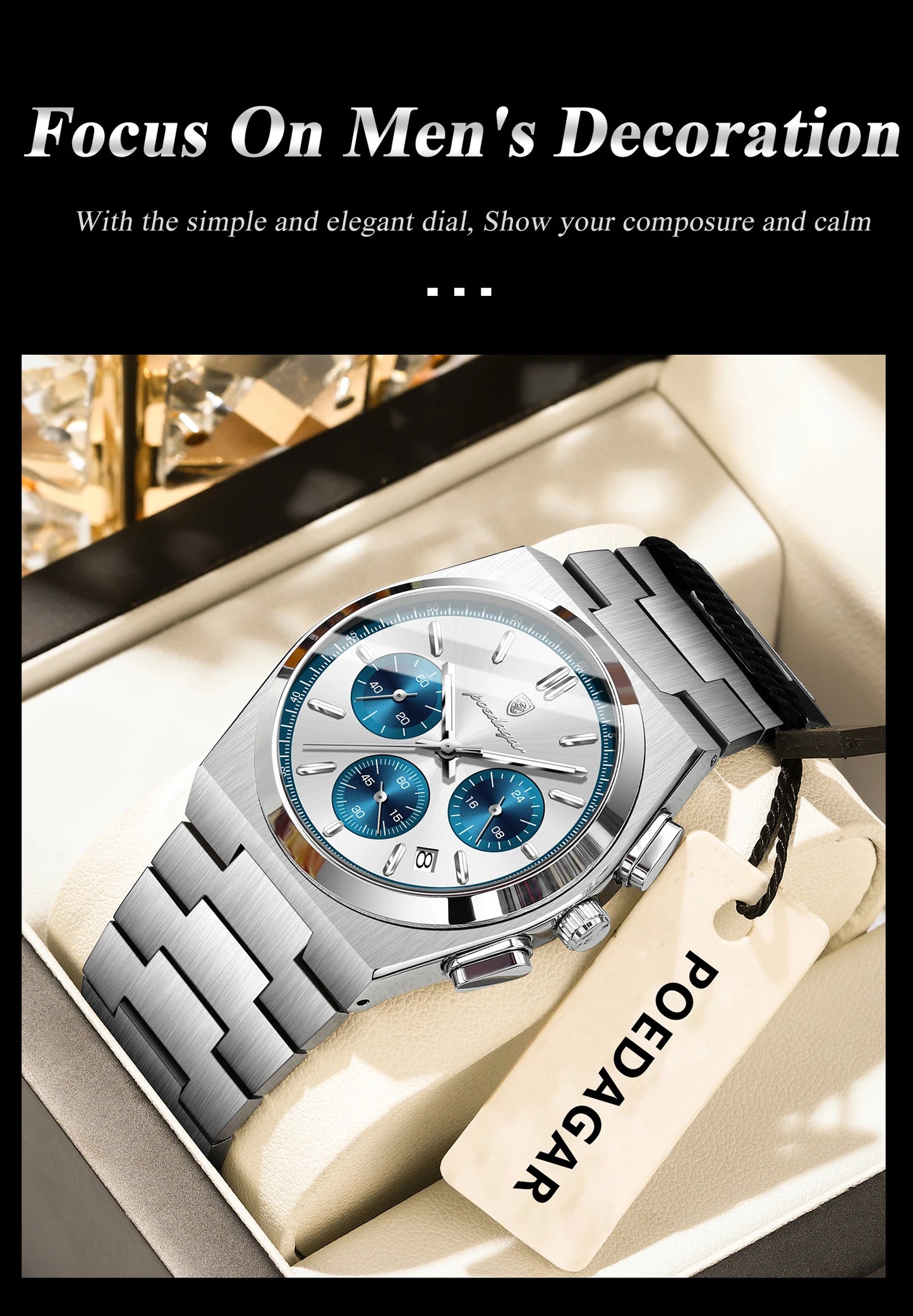POEDAGAR Fashion Men's Wristwatch Chronograph Date Stainless Steel Quartz Man Clock Waterproof Luminous Business Watches For Men