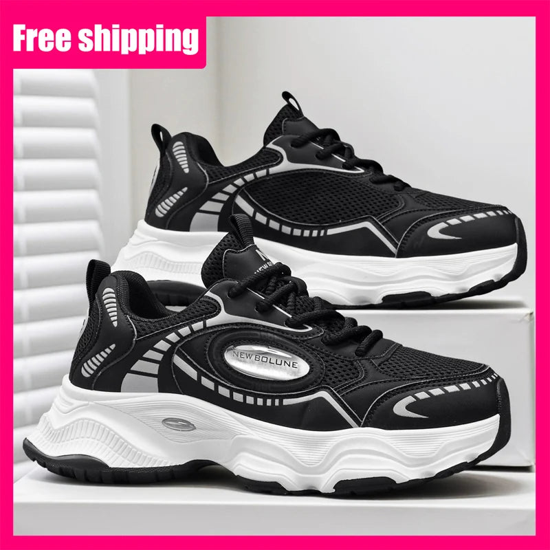 Mens Sports Shoes 2026 New Mesh Breathable Thick Sole Height Increasing Wear-resistant Daily Commuting Versatile Casual Sneakers