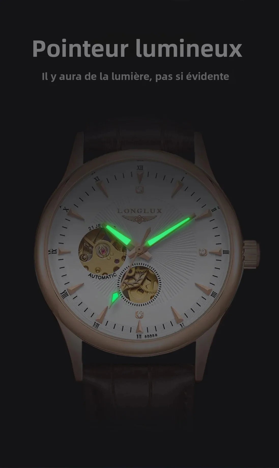 LONGLUX automatic watch elegant style wholesale mechanical wristwatches skeleton rome waterproof  mens watch men gift