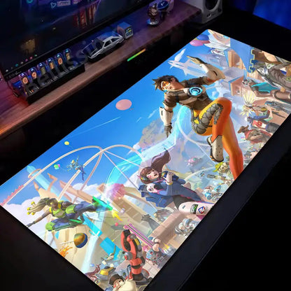Alfombrilla de ratón grande Overwatch para PC gamer, alfombrilla extendida para teclado rosa cute, accesorios gaming para portátil, tapete de escritorio kawaii HD