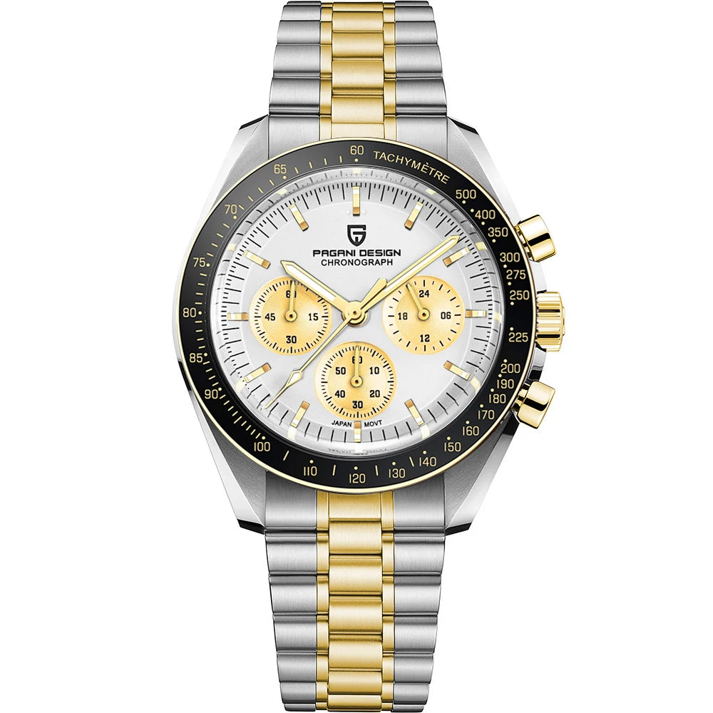 PAGANI DESIGN 2026 New Saturn Men's Watches Quartz Watch For Men Light Tan Sport Chronograph AR Sapphire Crystal Wrist Watch Men