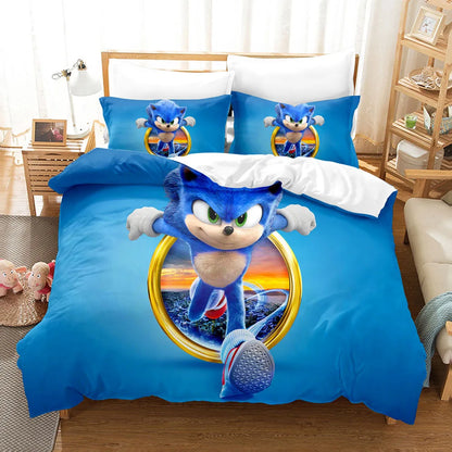 Cute Sonics Boy Bedding Set Exquisite 3D Digital Cartoon Sonics Duvet Cover Comforter Bed Youth Kids Girl Boys Gift