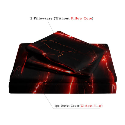 3Pcs Lightning Thunder Pattern Print Duvet Cover Bedding Set Soft Breathable For Four-seasonBedroom Dormitory Decorative