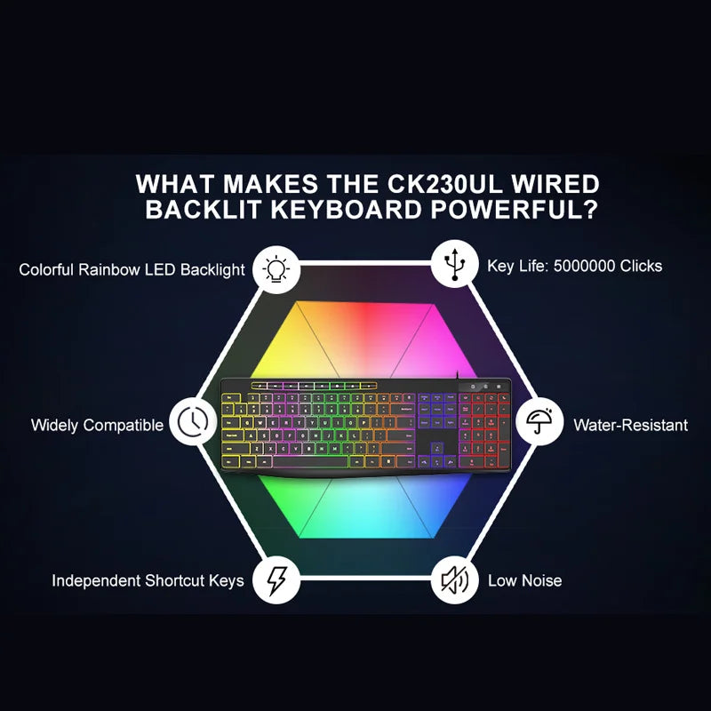 New Wired Light Backlit RGB Mute Keyboard Desktop Notebook Home Business For Office Ultra Thin USB office home