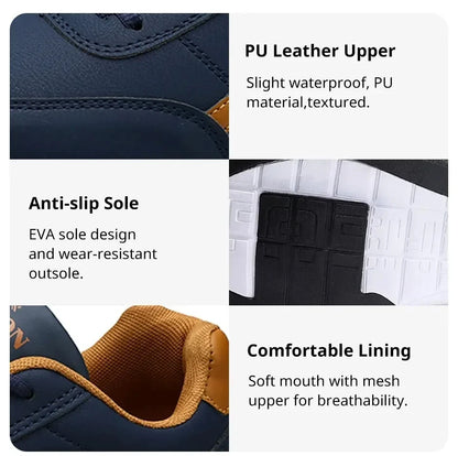 Leather Sneakers for Men, Casual Shoes, Soft Bottom, Outdoor Walking Shoe, Sports, Four Seasons