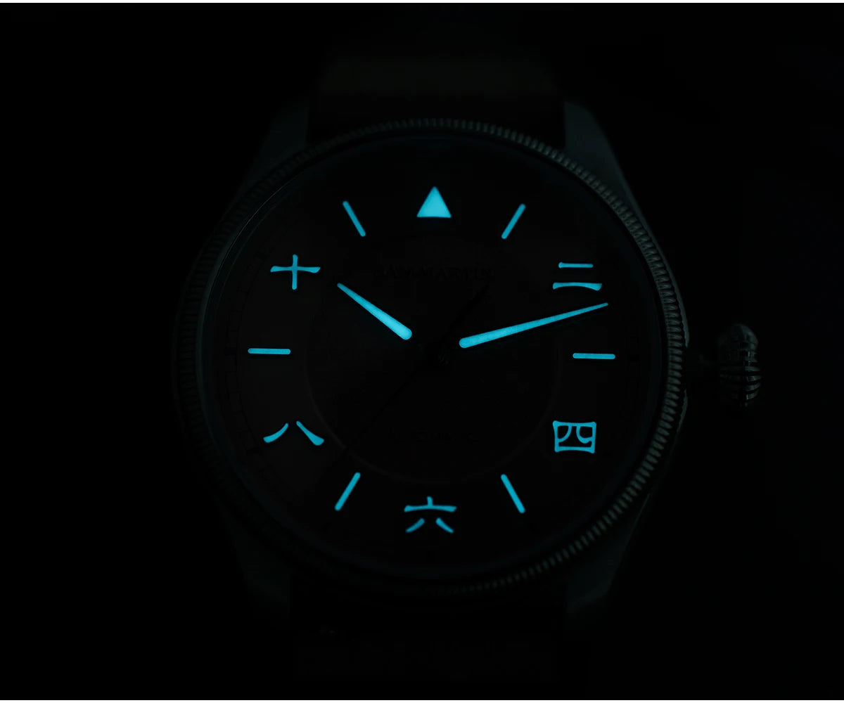 San Martin 39.5mm Retro Chinese Characters Indices Dial Men Pilot Watch YN55 100M Waterproof BGW-X1 Luminous SN0033C