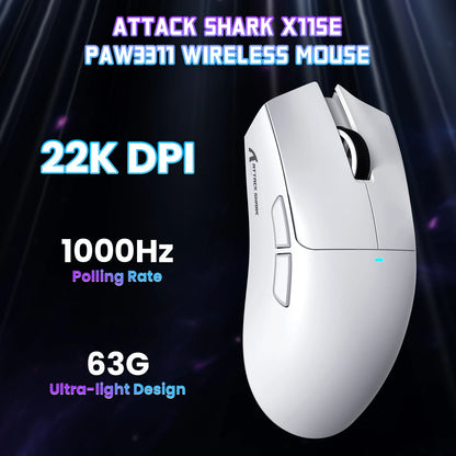 Безжична геймърска мишка ATTACK SHARK X11SE, Tri-Mode, суперлека 63g със сензор PAW3311, 22000 DPI, батерия 300mAh, двоен драйвер