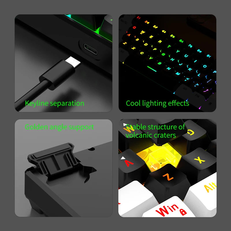61-Key Wired White, Black and Blue Switch Waterproof Mechanical Keyboard RGB Illuminated Game and Office Kit PUBG Gamer Backlit