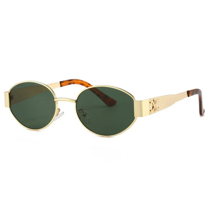 Unisex Luxury Metal Sunglasses Designer Fashion Oval Eyewear Shades UV400 Stylish Sun Glasses for Men And Women