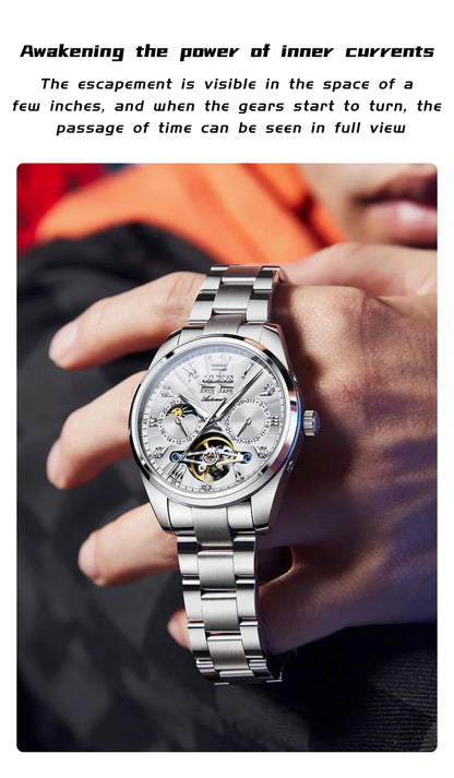 OLEVS 7028 Automatic Mechanical Men's Watch Tourbillon Dial Multifunctional Date Waterproof Luminous Watch for Men