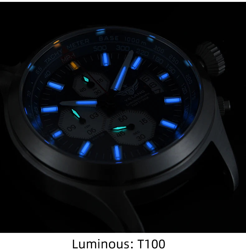 YELANG V1029S Men's Quartz Watch 42mm Japan OS10 Movement T100 Luminous 100M Waterproof Sports Military Style Watches Sapphire