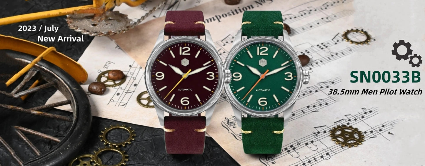 San Martin 39.5mm Retro Chinese Characters Indices Dial Men Pilot Watch YN55 100M Waterproof BGW-X1 Luminous SN0033C