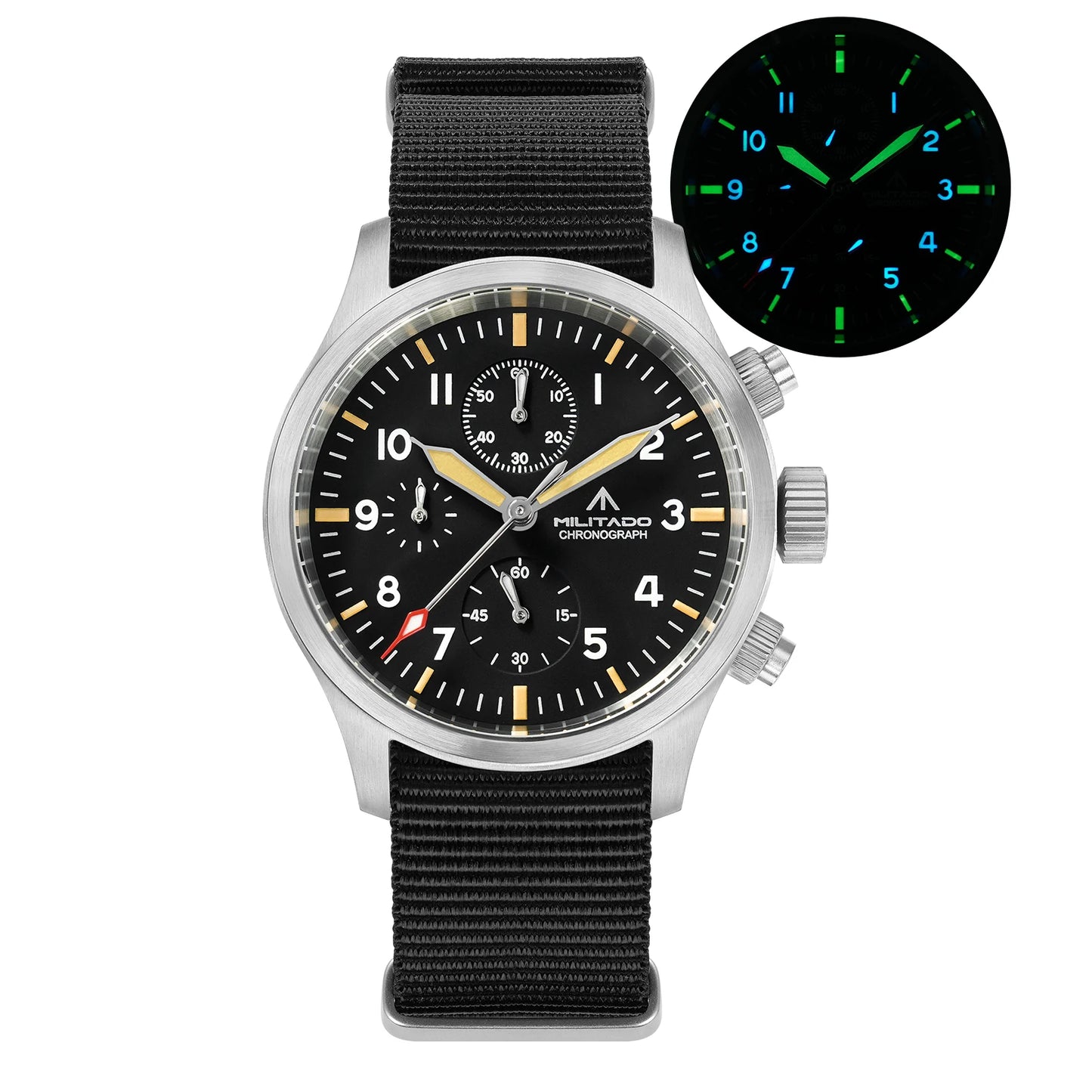 MILITADO Chronograph 39mm Watch BGW-9 Luminous Retro Military 100m Waterproof VK61 Quartz Movement Steel Vintage Men Wristwatch