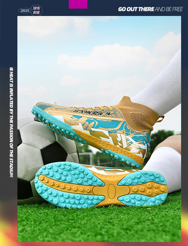 Double Star Men's High-Top TF Turf Football Boots, Youth & Student Edition, Adult & Kids, Professional Match & Training Soccer S