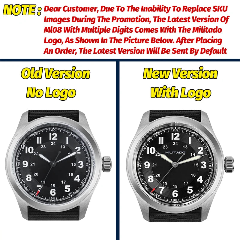 Militado ML08 Vintage Black Watch VH31 Sweep Quartz Wristwatch Ar Sapphire Crystal Luminous C3 BGW9 100 Waterproof Watches Man